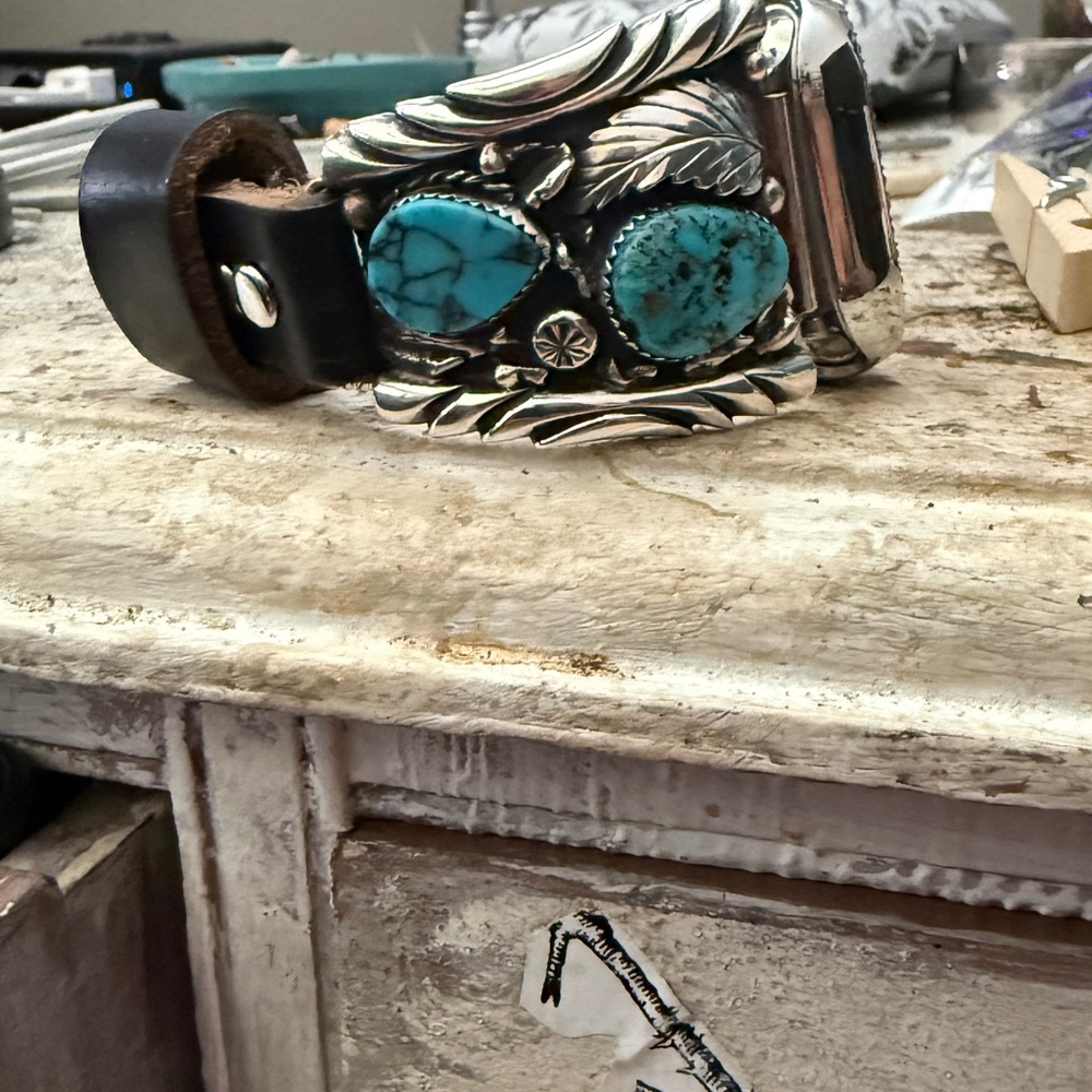 Gorgeous Native American Apple Watchband/SS/kingman Turquoise - Picture 5 of 9